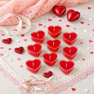 18 Stück Herzförmige Teelichter, Rauchfreie Herz Kerzen Romantische Deko | Teelicht, 4h Brenndauer, Herzkerzen für Valentinstag, Geburtstag, Vorschlag, Hochzeit, Party, Hochzeit Verlobung, Rot