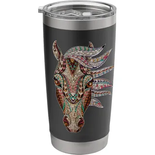 Pferd Tribal Abstrakte Kunst Indianer Geometrisches Pferd Doppelwandiger Edelstahl-Thermobecher