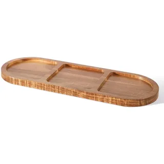 WLWNWFT Tablett Holz 33x12 cm, Snackteller mit 3 Fächern, Holztablett rechteckig aus Akazienholz, Holzbrett Holzteller Holzschale Servierplatte für Snacks, Käse und Vorspeisen