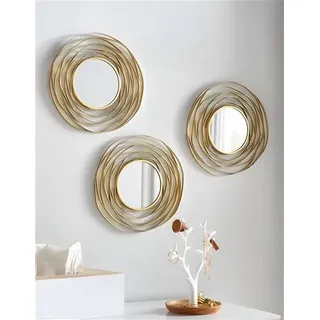 3x Spiegel "Gold" aus Metall, rund, Ø 24 cm, Wandspiegel, Wanddeko, Dekospiegel, Wandschmuck - Gold