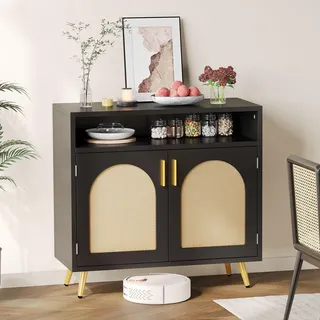 YITAHOME Sideboard, küchenschrank mit arbeitsplatte, 80*35*75 cm, Rattan | Aufbewahrungsschrank, Buffet Schrank für Esszimmer, Schlafzimmer, Wohnzimmer als Medieneinheit, Küchenschrank Aufbewahrung