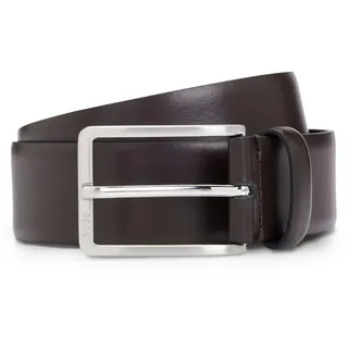 BOSS Herren Erman-L Sz35 Gürtel aus italienischem Leder mit Metalldetails in gebürsteter Silber-Optik Dunkelbraun 100