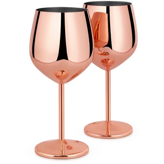 Livole Cocktailgläser aus Edelstahl, Rotweingläser mit Stiel, Unzerbrechlich Weingläser, 18Oz 550ml Sektgläser, Champagner Gläser Set für Partys, Picknicks, Camping, Roségold (2er Pack)