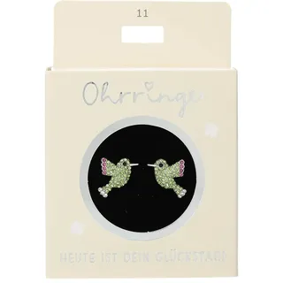 Depesche 13914.011 Glitzer Stecker-Ohrringe in Grün und Pink, mit Kolibri Motiv und Glitzersteinen, als kleines Geschenk
