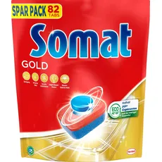 Somat Gold Spülmaschinen Tabs (82 Tabs), Geschirrspül Tabs für strahlend sauberes Geschirr auch bei niedrigen Temperaturen, Extra-Kraft gegen Eingetrocknetes