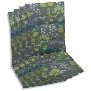 Sesselauflagenset , Blau, Grau, Grün , Textil , 4-teilig , Blume , Füllung: Schaumstoff, Vlies , 48x5x108 cm , Oeko-Tex® Standard 100 , pflegeleicht, für den Außenbereich geeignet, mittels Gurtband zu befestigen , Gartenmöbel, Gartenpolster & Auflagen, Sesselauflagen