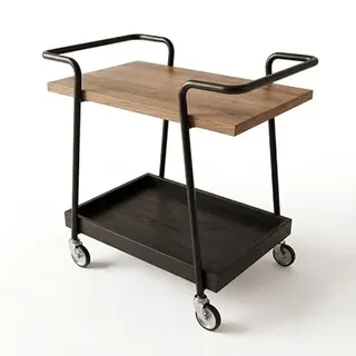 DRW Servierwagen mit 1 Schublade und 1 Regal aus Holz und Metall in Natur und Schwarz, 60 x 56 x 34 cm