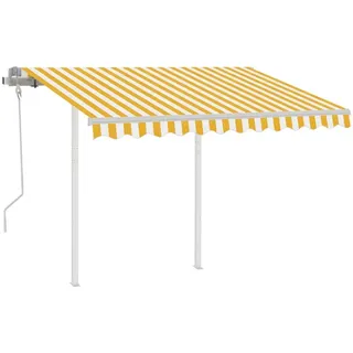 vidaXL Markise Manuell Einziehbar mit Pfosten 3x2,5 m Gelb & Weiß - Gelb