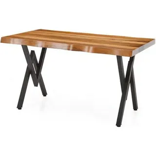 Gartentisch Terrassentisch Esstisch Holz Edelstahl Tisch Mit Baumkante - Braun