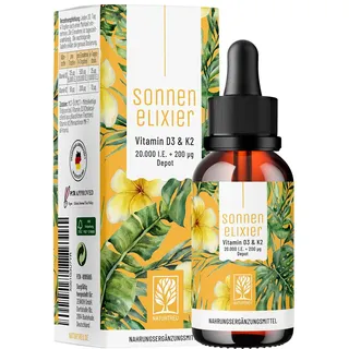 NATURTREU® Vitamin D3 K2 Tropfen hochdosiert & vegan - 20.000 I.E Vitamin D3 + K2 MK7 200 mcg pro Dosis (Depot)