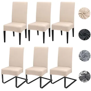 Stuhlhussen 4 oder 6er set Stretch Stuhlhussen Abnehmbare waschbar Spandex Stuhlüberzug Stuhlbezug Stretch Universale für Hotel, Zeremonie, Bankett, Restaurant, Zuhause(6er Set, Beige)