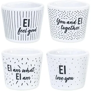 Papierdrachen - 4er Set Eierbecher aus Porzellan - Ei Love You - mit Herz und Stern Motiv am Boden - Frühstücksgeschirr - Geschenkidee