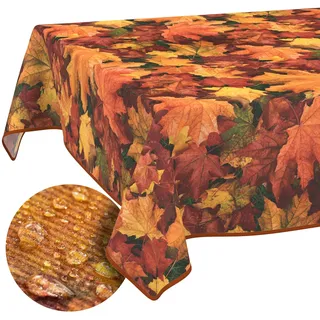 Tischdecke Stoff abwaschbar Tischtuch Tafeldecke pflegeleicht Lotuseffekt schmutz- & wasserabweisend für Indoor Outdoor Tischdecke 100x140cm mit Saum (Eingefasst) Herbst Ahorn