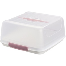 Engelland Recht-Eckige Kuchen-Transportbox mit Griff, Deckel und 2-fach Klick-Verschluss, Farbe: Rosa/Transparent, L 27,5 cm x B 26,5 x H 12,5 cm, BPA-frei, Torten-haube, quadratisch