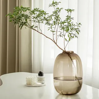 GeLive Braune Glasvase, rund, transparent, farbige Blumenvase für Tafelaufsatz, Langer Stiel, frische künstliche Pflanze, Flasche, Moderne Dekoration für Zuhause, Innenbereich, Braun