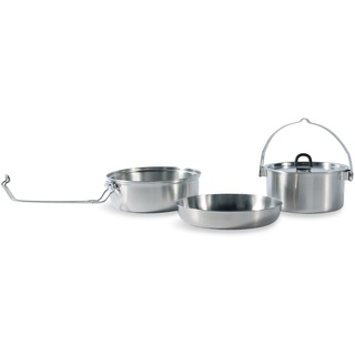 Tatonka Camp Set Large (3-teilig) - Camping-Kochgeschirr aus Edelstahl - Bestehend aus Pfanne, Schale und Topf mit Deckel (0,8L) - Inklusive Transportbeutel