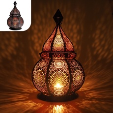 Bild Orientalische Lampe Metall - Marokkanisches Lampe mit Schatteneffekt - Orientalische Laterne handgemacht 36 cm ideal als Balkon-Deko - Ramadan Dekoration Windlicht innen und außen
