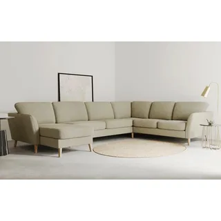 Home affaire Wohnlandschaft »MARSEILLE XXL 349cm, U-Form, Ottomane rechts/links wählbar« Massivholzbeine Eiche, Landhausstil, Wellenunterfederung, braun