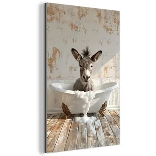 MuchoWow Metallbild Esel - Tiere - Badewanne - Schaumstoff Deko Schlafzimmer 40x60 cm , Weiß , Metall , Rechteckig , 40x60 cm , einfache und schnelle Anbringung , Bilder & Rahmen, Bilder, Holz & Metallbilder