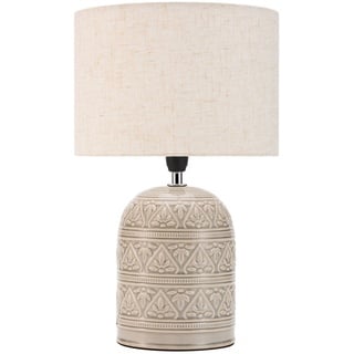 Pauleen Tender Pearl Tischleuchte max. 20 Watt handgefertigt Beige Nachttischlampe im Boho Look aus Stoff, Keramik E14