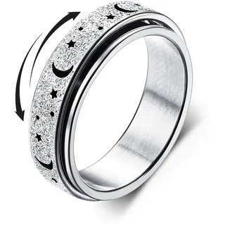 Diamday Anti Stress Ring Anti-Angst Spinner Ringe Anxiety Fidget Ring | Edelstahl Roller Ringe, Stress Anxiety Ring für Damen Herren, Antistress Spinner Fidget Ring, Mondstern Sand, Blast Finish