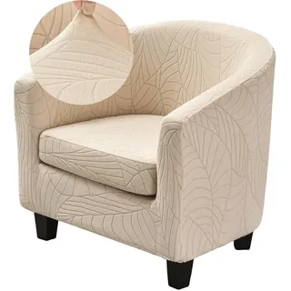 Highdi Elastische Sesselbezug Sesselschoner 2-Teilig, Stretch Jacquard Sesselhusse Club Chair Schonbezug Sofabezug | für Cocktailsessel Clubsessel Wohnzimmer Loungesessel, Beige