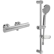 Villeroy & Boch Universal Taps & Fittings Duschset Aufputz (2 in 1 Bundle), Duschsystem mit Duschthermostat, Handbrause, Handbrauseschlauch, Duschstange inkl. Handbrausehalter, Chrom