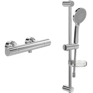 Villeroy & Boch Universal Taps & Fittings Duschset Aufputz (2 in 1 Bundle), Duschsystem mit Duschthermostat, Handbrause, Handbrauseschlauch, Duschstange inkl. Handbrausehalter, Chrom