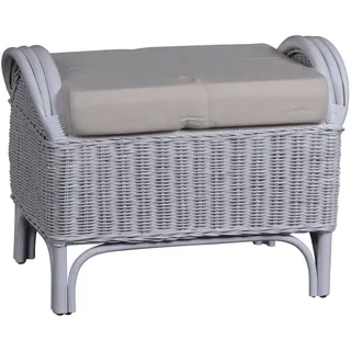 Rattan Hocker 'Panama' weiß 100% Baumwolle, Massivholz, Rattan Mango