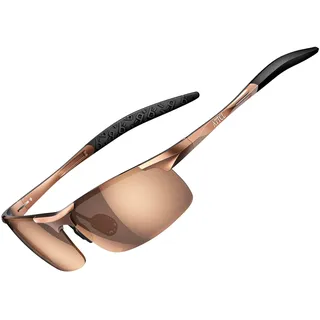 ATTCL Polarisierte Herren-Sport-Sonnenbrille für Fahrer, Golf, Angeln, unzerbrechlicher Metallrahmen, Brauner Rahmen/braune Gläser (nicht verspiegelt), Medium