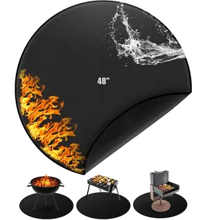 Feuerfeste Unterlage Rund 120cm/48zoll, 3 Schicht Hitzeschutzmatte Wiederverwendbar Groß Grillmatten Für Gasgrill für Terrasse Rasen Camping BBQ