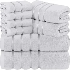 Utopia Towels 8-teiliges Luxus-Handtuch-Set, 2 Badetücher, 2 Handtücher und 4 Waschlappen, 600 g/m2, sehr saugfähige Viskose-Streifen-Handtücher, ideal für den täglichen Gebrauch (Silber)