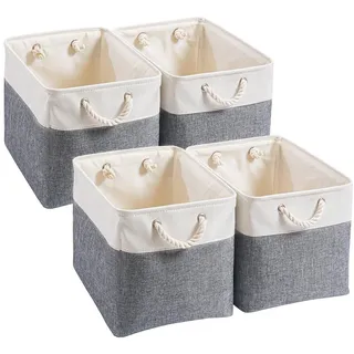 Mangata Aufbewahrungsbox, 33x38x33cm Aufbewahrungskorb Stoff, Box in Würfel für Schrank, Regal, und Kleidung(Kühles Grau/Weiß, 4er Pack)