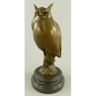 Casa Padrino Luxus Bronze Deko Figur Eule auf Marmorsockel Bronze / Schwarz 14 x 14 x H. 30 cm - Bronze Deko Skulptur - Schreibtisch Deko - Deko Accessoires - Luxus Accessoires - Schwarz