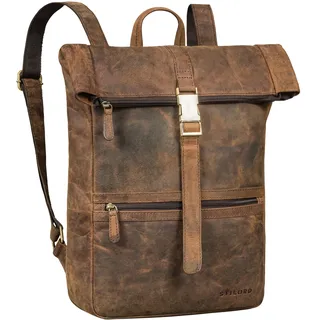 STILORD "Cairo Vintage Kurierrucksack Rolltop Leder groß Herren Lederrucksack ideal als Bürorucksack Daypack und Fahrradrucksack Laptop-Rucksack 14-17,3 Zoll Farbe:colorado - braun