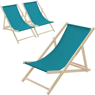 ECD-Germany Strandliege 3er Set Dunkelgrün , Holz , 57.5x83x100 cm , Gartenmöbel, Gartenliegen