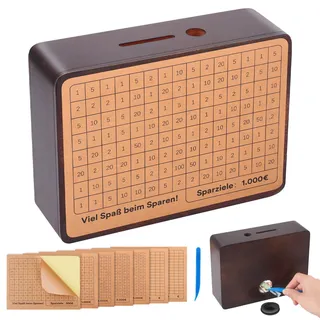 Selizo Spardose Holz,Sparbox mit Zahlen Ankreuzen,Sparbox,Spardose mit Ziel ,Sparschwein mit Sparziel,Wiederverwendbare Spardose €500 €1,000 €2,000 €3,000 €5,000 Keine Montage erforderlich
