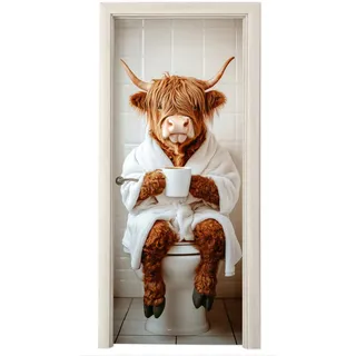 MuchoWow Türaufkleber Selbstklebend - Schottisches Hochlandrind - WC - Bademantel - Modern - Tiere 85x205 cm - Türtapete , Kastanienfarben , Kunststoff , Rechteckig , 85x0.1x205 cm , Tapeten & Wandverkleidungen, Wandtattoos & Sticker