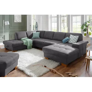 OTTO home Wohnlandschaft "Puccini U-Form" mit Federkern, Sitztiefenverstellung, Kontrastnaht, anthrazit