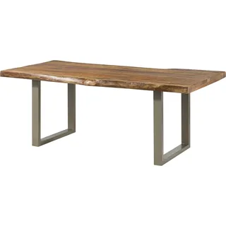 MASSIVMOEBEL24.DE Baumtisch Mango 220x100x77 natur lackiert / U-Beine silber matt FREEFORM 5 - Silber