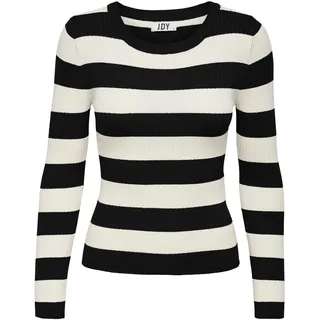 JdY Damen Jdyplum L/S O-Neck Stripe Pull. KNT Noos Strickpullover, Black/Stripes:w Eggnog Stripes, M EU