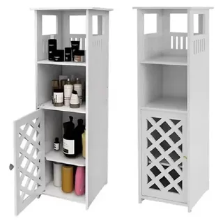 Badezimmerschrank - Hochschrank mit Türen - 2 offene Regalfächer - Schmales Standregal - Kunststoff - 22x22x78 cm - Weiß