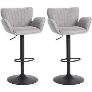Mendler 2er-Set Barhocker HWC-M67, Barstuhl, mit Armlehne Fußablage drehbar Stoff/Textil Eisen hellgrau Fuß schwarz - Grau