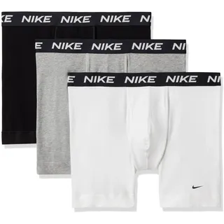 Nike Herren-Boxershorts aus Baumwolle, Stretch, mit Eingriff (3er-Pack), Weiß/Grau meliert/Schwarz, Large