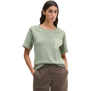 T-Shirt MARC O'POLO, Damen, Gr. L, grün (fresh sage), Jersey, Obermaterial: 100% Baumwolle, loose fit normal, tiefer Rundhals, Shirts T-Shirt, loose fit mit aufgesetzter Satin-Tasche