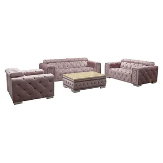Couch Set Garnitur Polster Design Chesterfield Sofagarnitur 3+2+1 9914 Textil - Rosa