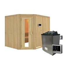 KARIBU Sauna »Haaspsalu«, inkl. 9 kW Saunaofen mit externer Steuerung, für 4 Personen - beige