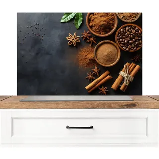 MuchoWow Spritzschutz Küche Zimt - Beton - Kaffee - Zimtstangen - Gewürze 80x55 cm , Mokka , Metall , Rechteckig , 80x0.3x55 cm , rostfrei , Küchenzubehör, Küchenhelfer, Küchenutensilien