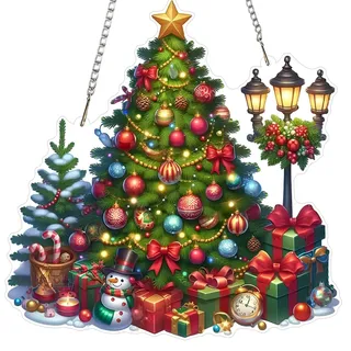 EOBROMD 5D Weihnachtsbaum Diamond Painting Anhänger mit Kette Erwachsene, Diamant Painting Fensterbilder Beidseitig Hängende Ornament, Bastelset Kreativ Set für Wand Eingang Decor Geschenk 20x20cm