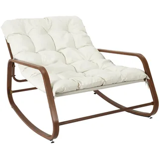 HOME DECO FACTORY, HDO7309, Schaukelstuhl Miami, weißes Holzimitat, natürliches Crush, Möbel, Gartenmöbel, Sitz für den Außenbereich, 92 x 69 x 130 cm, Sitzhöhe 46 cm, Beigebraun